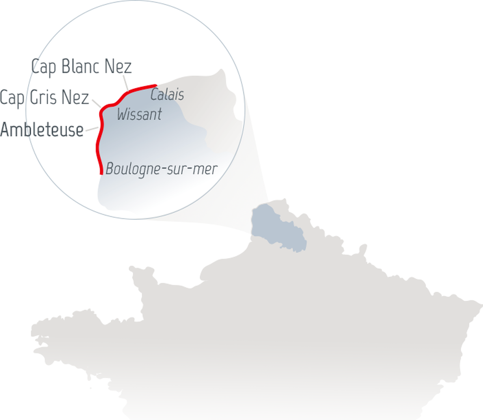 Situation d’Ambleteuse entre le Cap Gris-Nez et le Cap Blanc-Nez
